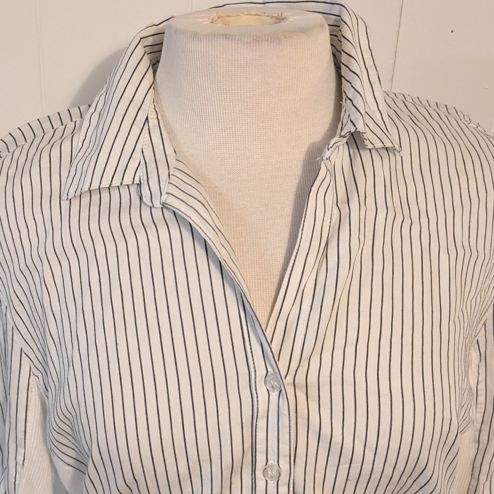 Hester & Orchard XL Pinstripe Button Up Shirt Roll Tab Sleeve Side Panel White - Picture 5 of 10